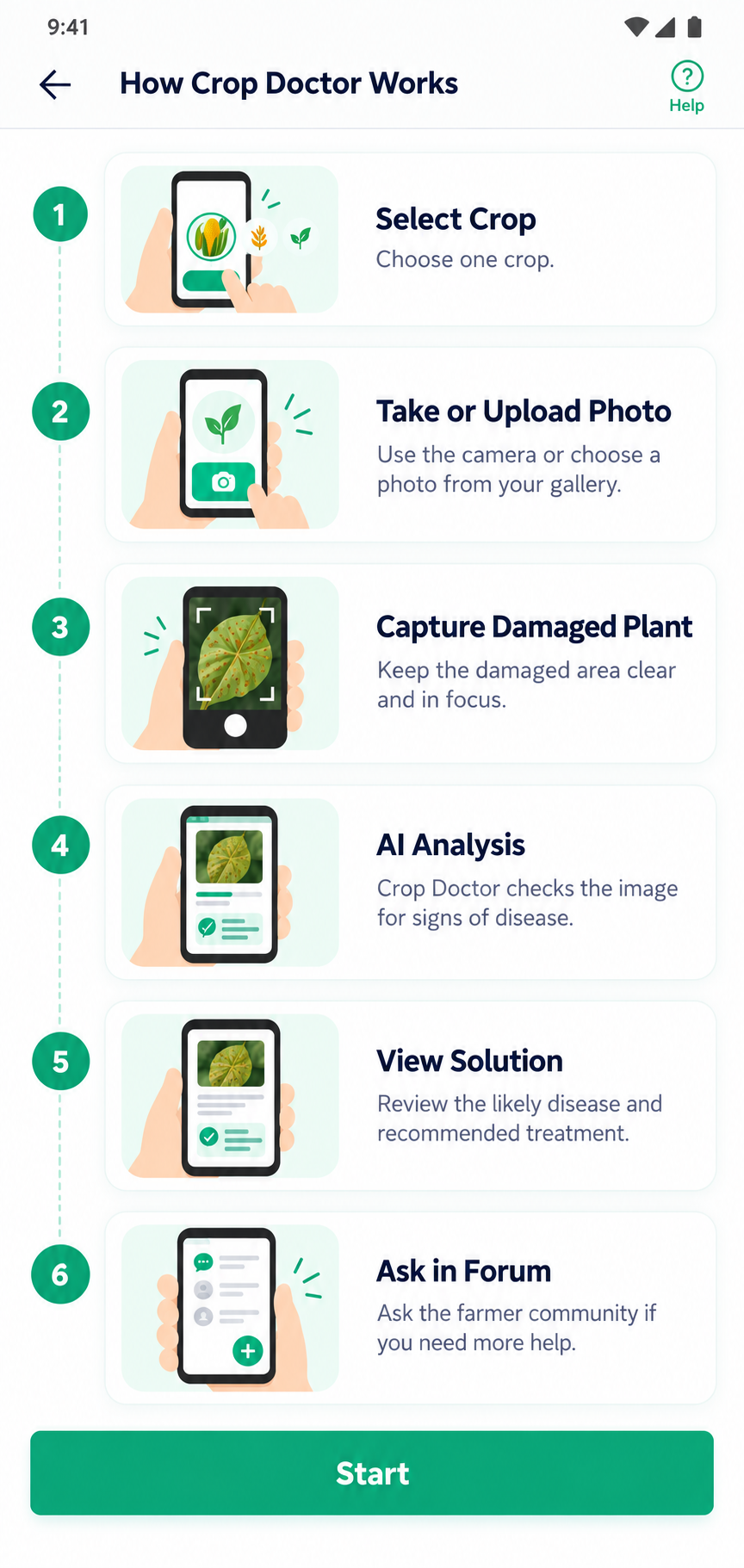 Refreshed How Crop Doctor Works onboarding screen