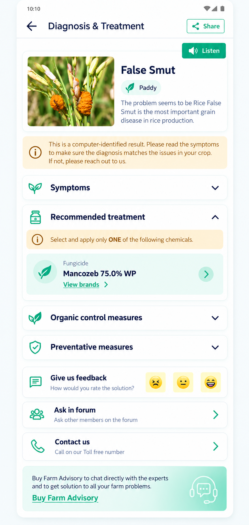 Refreshed Diagnosis and Treatment screen