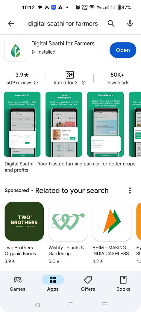 Original Digital Saathi for Farmers listing on the Google Play Store
